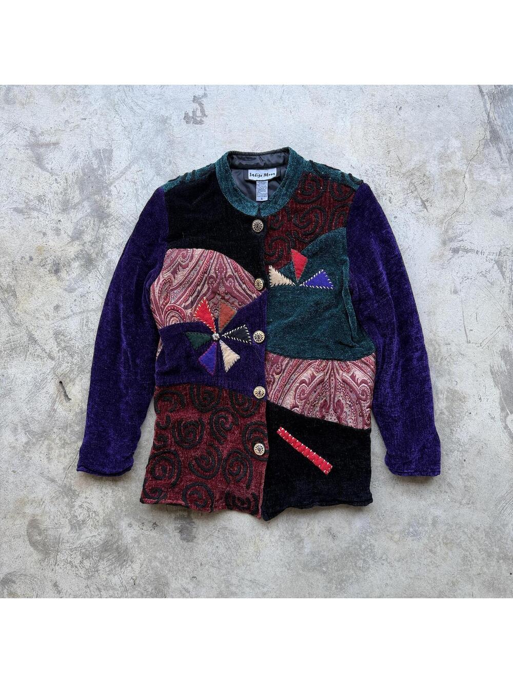 Vintage 80s Indigo Moon Patchwork Velvet Jacket Small